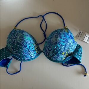 38 C or 36 D Blue and Teal Paisley Halter Bikini Top